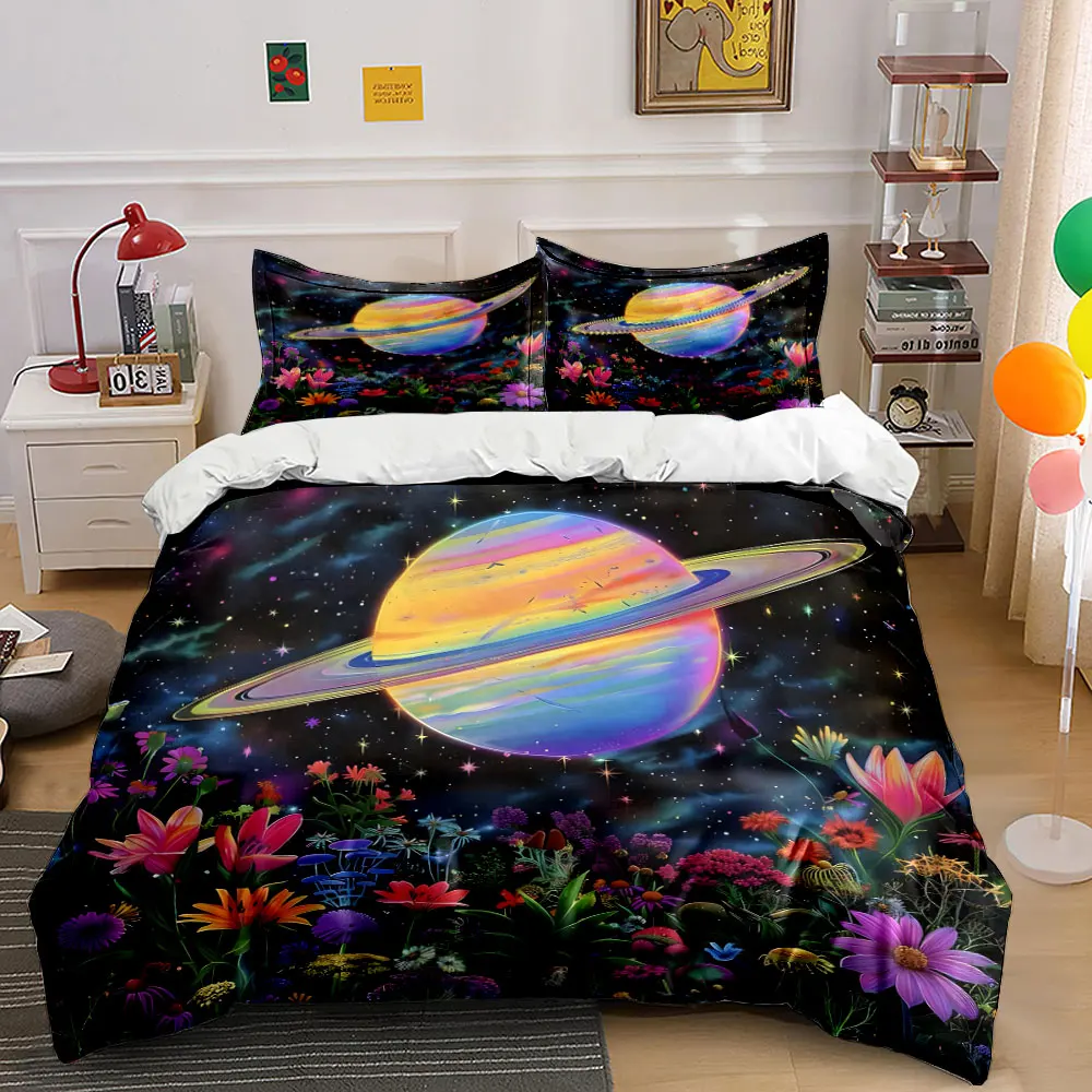 Colorful Planet and Dreamy Floral Sea Pattern Duvet Cover Set Digital Print Colorful Polyester Bedding with Zipper Closur
Colorful Planet and Dreamy Floral Sea Pattern Duvet Cover Set Digital Print Colorful Polyester Bedding with Zipper Closur