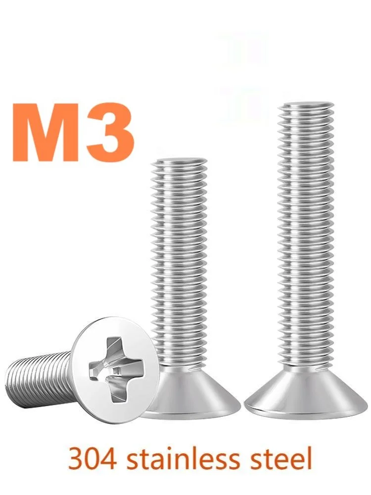 M3 304 stainless steel Cross shaped flat head screw Countersunk screw Length4/5/6/8/10/12/14/16/18/20/22/25/30/35/40/45/50/60mm
M3 304 stainless steel Cross shaped flat head screw Countersunk screw Length4/5/6/8/10/12/14/16/18/20/22/25/30/35/40/45/50/60mm