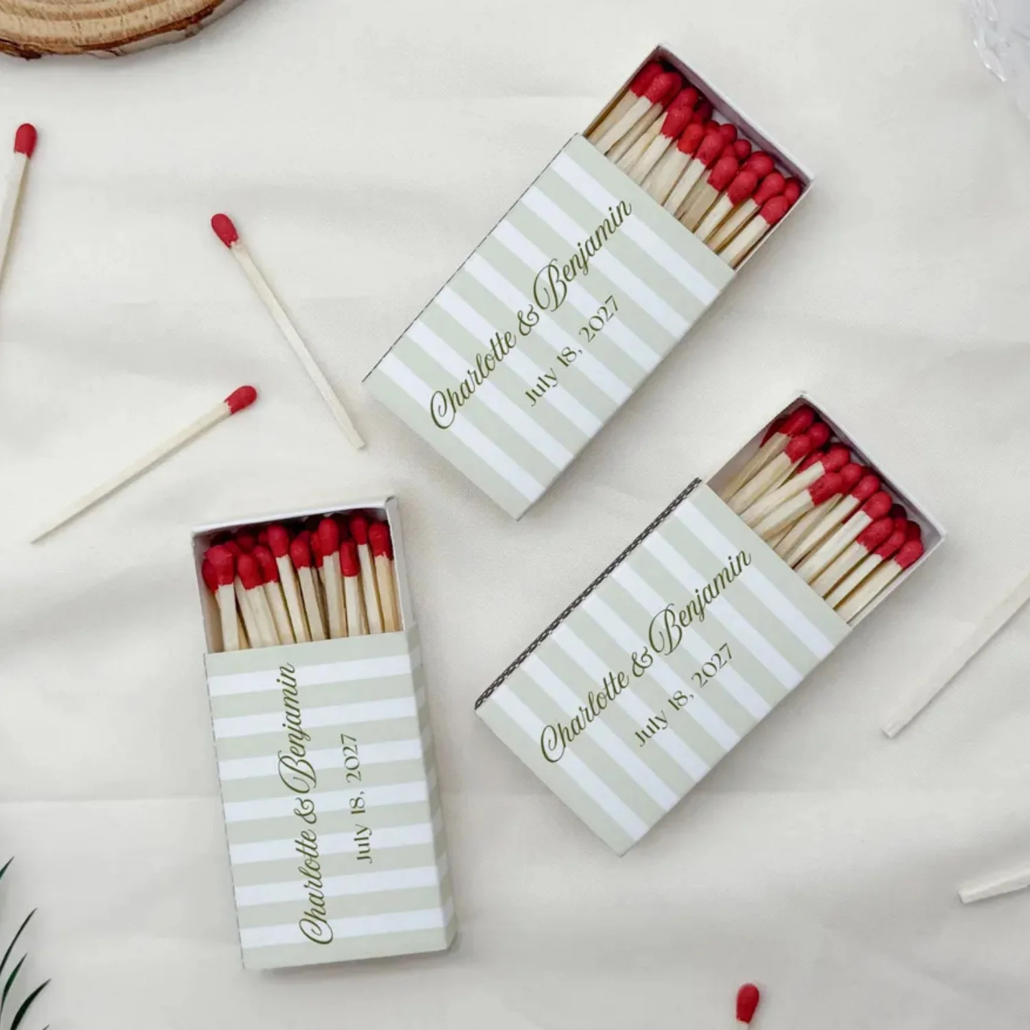 Green Stripe Wedding Matchboxes custom Favors for Garden Wedding, Rustic Outdoor Summer Wedding, Modern Minimalist Party
Green Stripe Wedding Matchboxes custom Favors for Garden Wedding, Rustic Outdoor Summer Wedding, Modern Minimalist Party