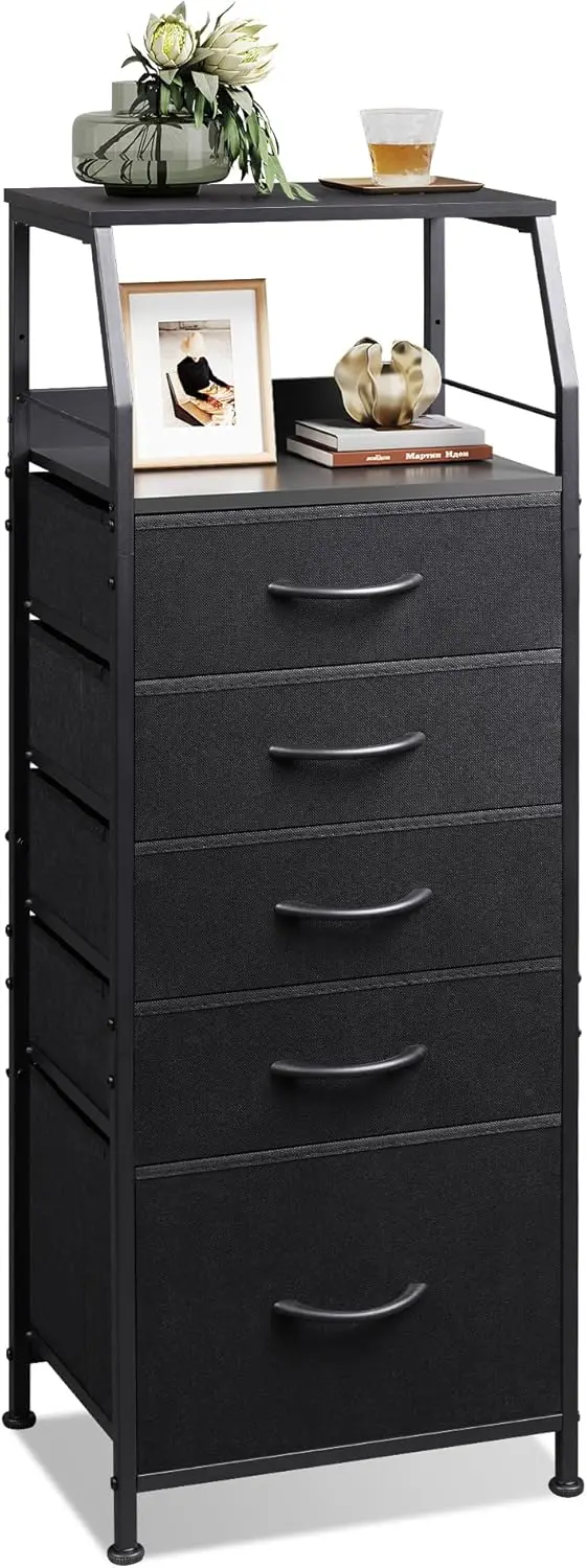 Black Fabric Dresser for Bedroom, Tall Nightstand with 5 Drawers & 2 Open Shelves, Modern Night Stand Organizer, Sturdy
Black Fabric Dresser for Bedroom, Tall Nightstand with 5 Drawers & 2 Open Shelves, Modern Night Stand Organizer, Sturdy