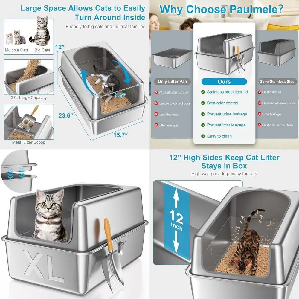 Очень большой лоток для кошек из нержавеющей стали с высокими бортиками и крышкой для крупных кошек - глубокий, без запаха, нелипкий
Очень большой лоток для кошек из нержавеющей стали с высокими бортиками и крышкой для крупных кошек - глубокий, без запаха, нелипкий