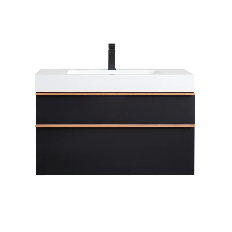 36 Inch Black Wall Mounted Bathroom Vanity with Integrated Acrylic Sink, 2 Soft-Close Drawers, Pre-Assembled,Modern Floating Cabinet
36 Inch Black Wall Mounted Bathroom Vanity with Integrated Acrylic Sink, 2 Soft-Close Drawers, Pre-Assembled,Modern Floating Cabinet