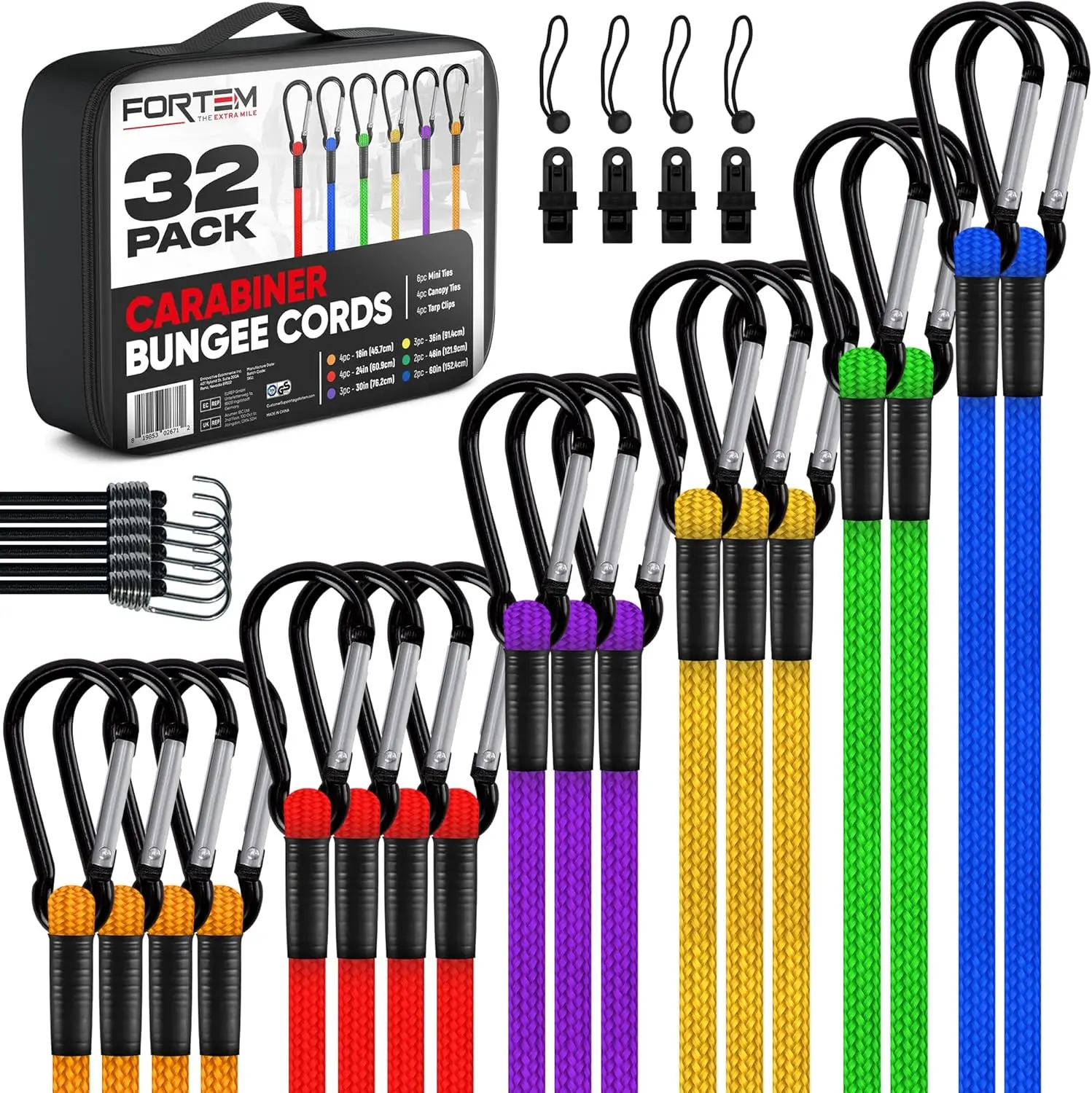 Bungee Cord Assortment 32pk, Heavy Duty Bungee Cords with Hooks, Includes 18-60 inch Sizes and Ball Ties, for Securing Cargo and
Bungee Cord Assortment 32pk, Heavy Duty Bungee Cords with Hooks, Includes 18-60 inch Sizes and Ball Ties, for Securing Cargo and