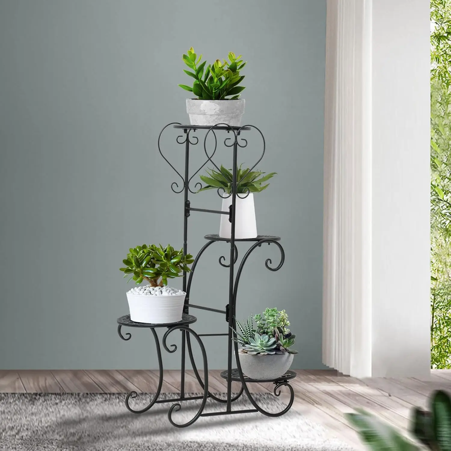 4-Pot Black Flower Shelf with Round Shelves, Metal Plant Stand 4 Potted Flower Pot Holder for Patio Garden Home Decor
4-Pot Black Flower Shelf with Round Shelves, Metal Plant Stand 4 Potted Flower Pot Holder for Patio Garden Home Decor