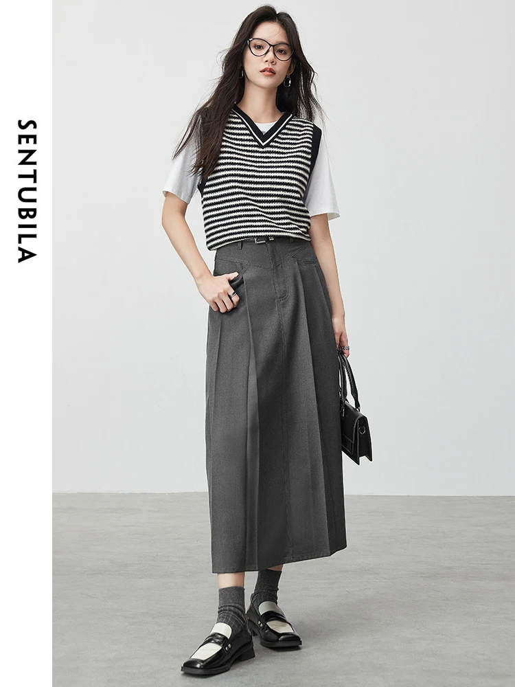 SENTUBILA Pleated Woman Skirts 2025 Korean Style Comfort Casual Basic Dark Grey A-Line Long Skirts Women Clothing 143Q55934
SENTUBILA Pleated Woman Skirts 2025 Korean Style Comfort Casual Basic Dark Grey A-Line Long Skirts Women Clothing 143Q55934