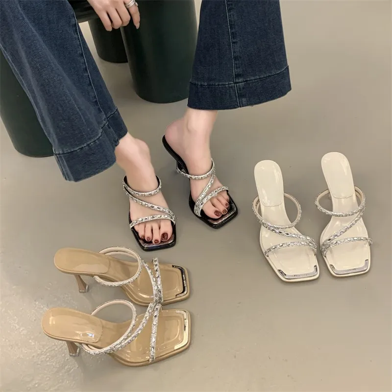 Outside Rhinestone Slender Strap Flip Slippers Women's Summer 2025 New Fashion Square Toe Stiletto Heels
Outside Rhinestone Slender Strap Flip Slippers Women's Summer 2025 New Fashion Square Toe Stiletto Heels