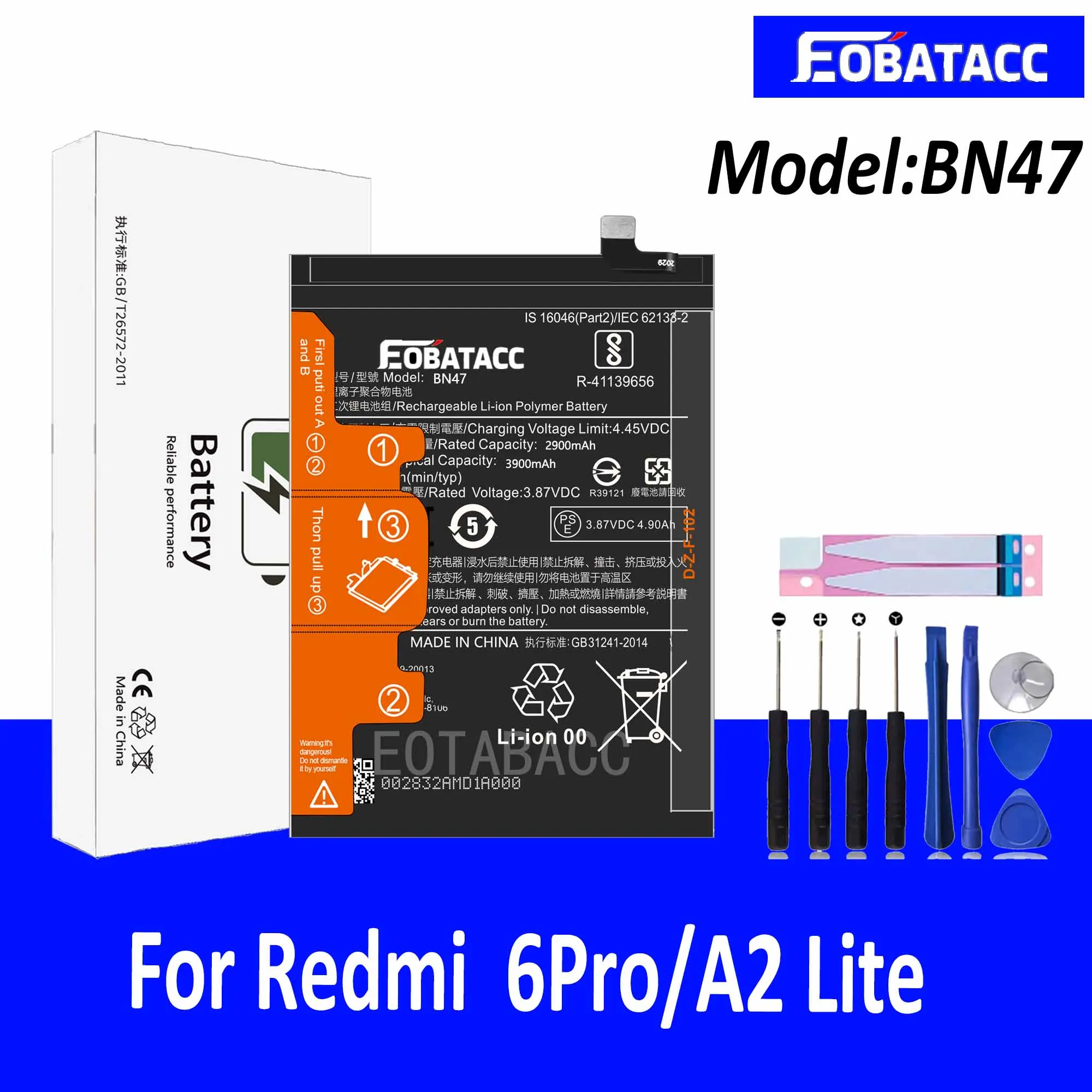 EOTABACC 100% New Original Battery BN47 For XIAOMI REDMi 6Pro/A2 Lite Battery +Tools
EOTABACC 100% New Original Battery BN47 For XIAOMI REDMi 6Pro/A2 Lite Battery +Tools