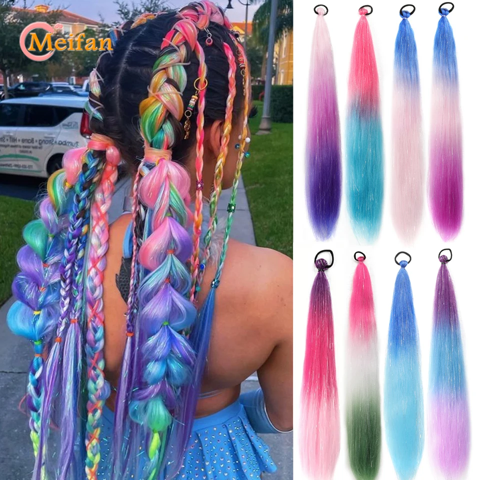 2pcs 26in Long Colorful Tinsel Hair Ponytail Extension Synthetic Elastic Band Ponytail with Glitter Tinsel Hair For Music Festiv
2pcs 26in Long Colorful Tinsel Hair Ponytail Extension Synthetic Elastic Band Ponytail with Glitter Tinsel Hair For Music Festiv
