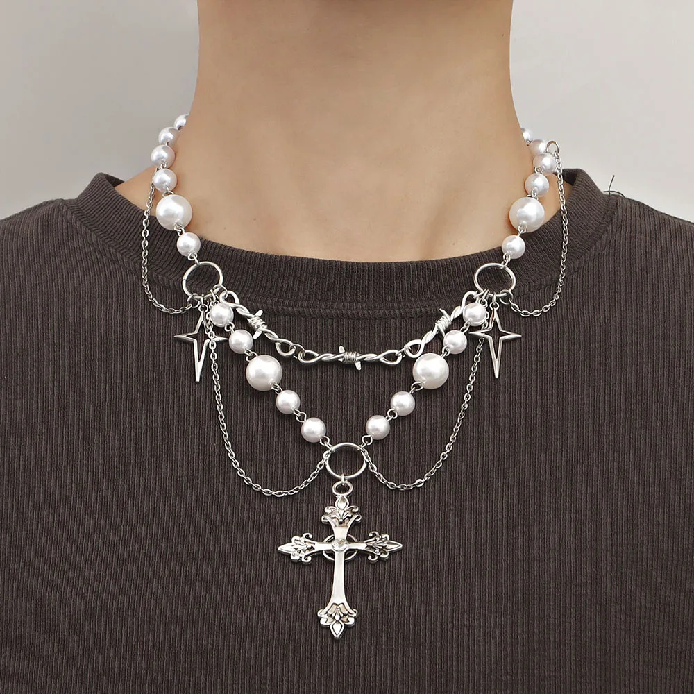 Punk Cross Pendant Gothic Imitation Pearls Necklace For Man Woman Y2k Choker Hiphop Star Trend Jewelry Premium Clavicle Chain
Punk Cross Pendant Gothic Imitation Pearls Necklace For Man Woman Y2k Choker Hiphop Star Trend Jewelry Premium Clavicle Chain