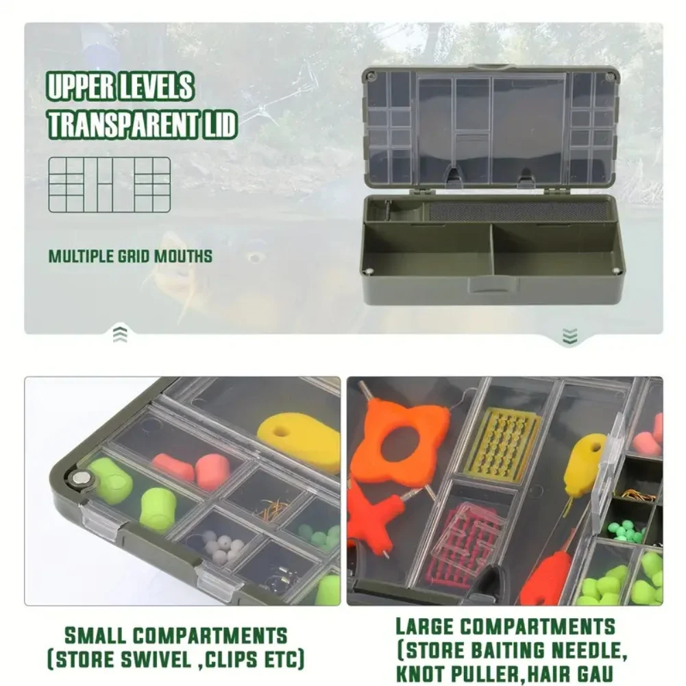 Fishing Storage Box with 10 Hair Rig Pins Magnetic Buckle Cover and Removable Compartments for Organized Carp Angling Tackle
Fishing Storage Box with 10 Hair Rig Pins Magnetic Buckle Cover and Removable Compartments for Organized Carp Angling Tackle