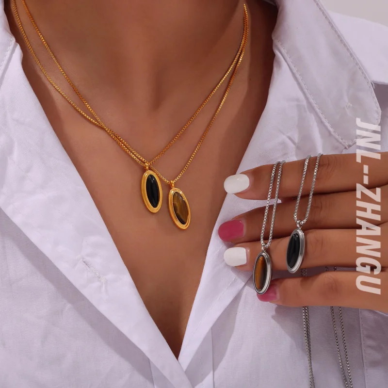 Women's Retro Vintage Geometric Natural Stone Pendant Necklace with 18K Gold Plated Stainless Steel Link Chain
Women's Retro Vintage Geometric Natural Stone Pendant Necklace with 18K Gold Plated Stainless Steel Link Chain