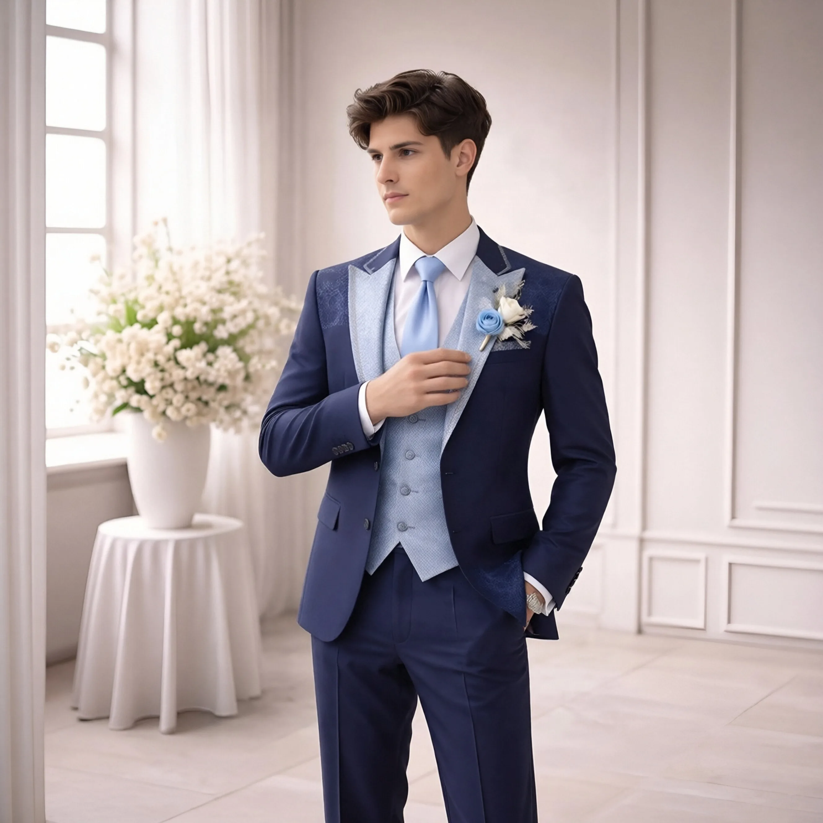 Navy Light Blue Contrast 3-Piece Suit Men's Slim Fit Traje para Hombre for Formal Wedding and Prom Events Opeodly
Navy Light Blue Contrast 3-Piece Suit Men's Slim Fit Traje para Hombre for Formal Wedding and Prom Events Opeodly