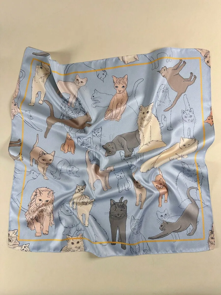 Womens Cat Print Satin Scarf, Elegant Neckerchief Headscarf Accessory For Dresses
Womens Cat Print Satin Scarf, Elegant Neckerchief Headscarf Accessory For Dresses