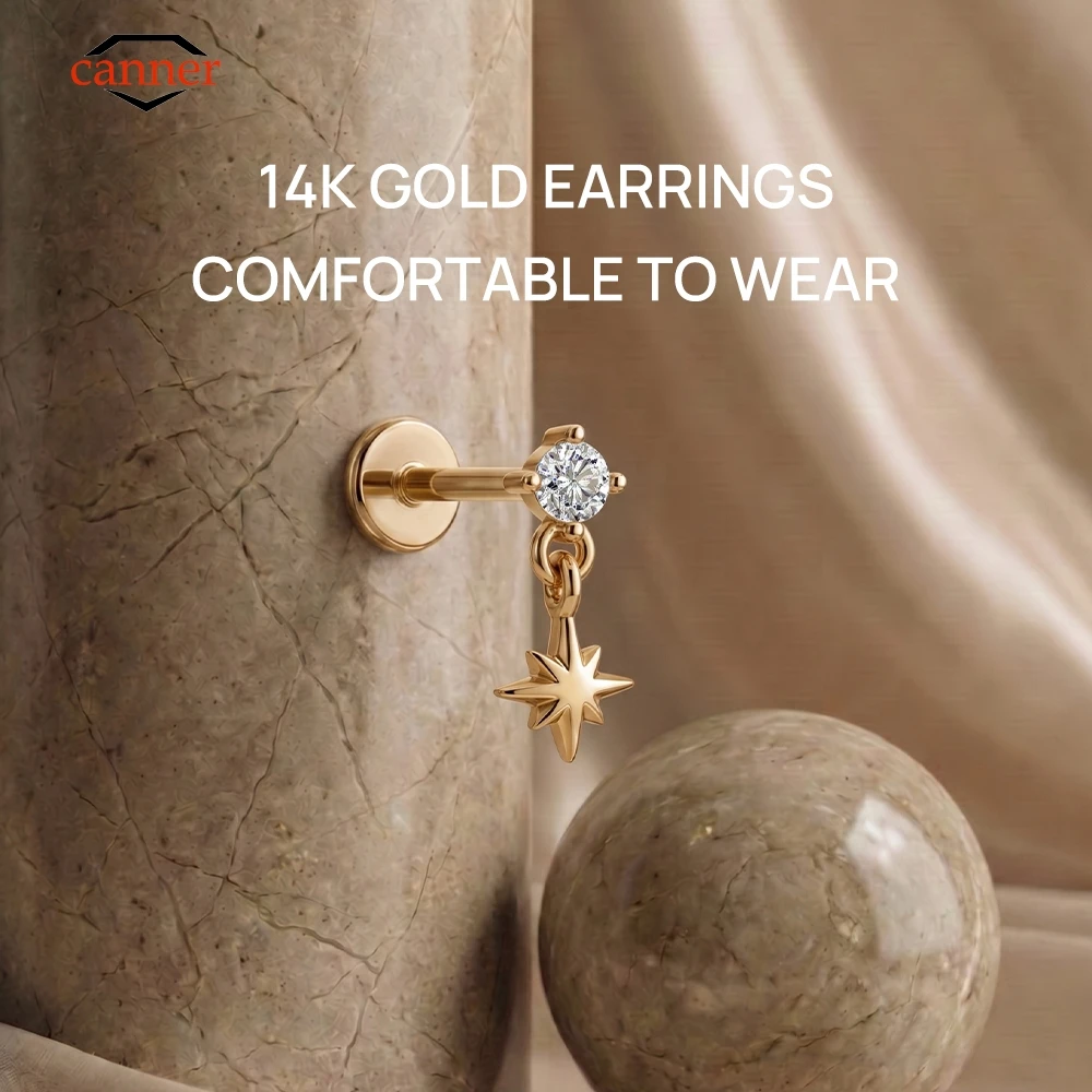 CANNER 1PC 14K Solid Gold Eight-pointed Star Four Claws CZ G23 Titanium Piercing Flat Back Stud Earring Women Ear Bone Gift
CANNER 1PC 14K Solid Gold Eight-pointed Star Four Claws CZ G23 Titanium Piercing Flat Back Stud Earring Women Ear Bone Gift