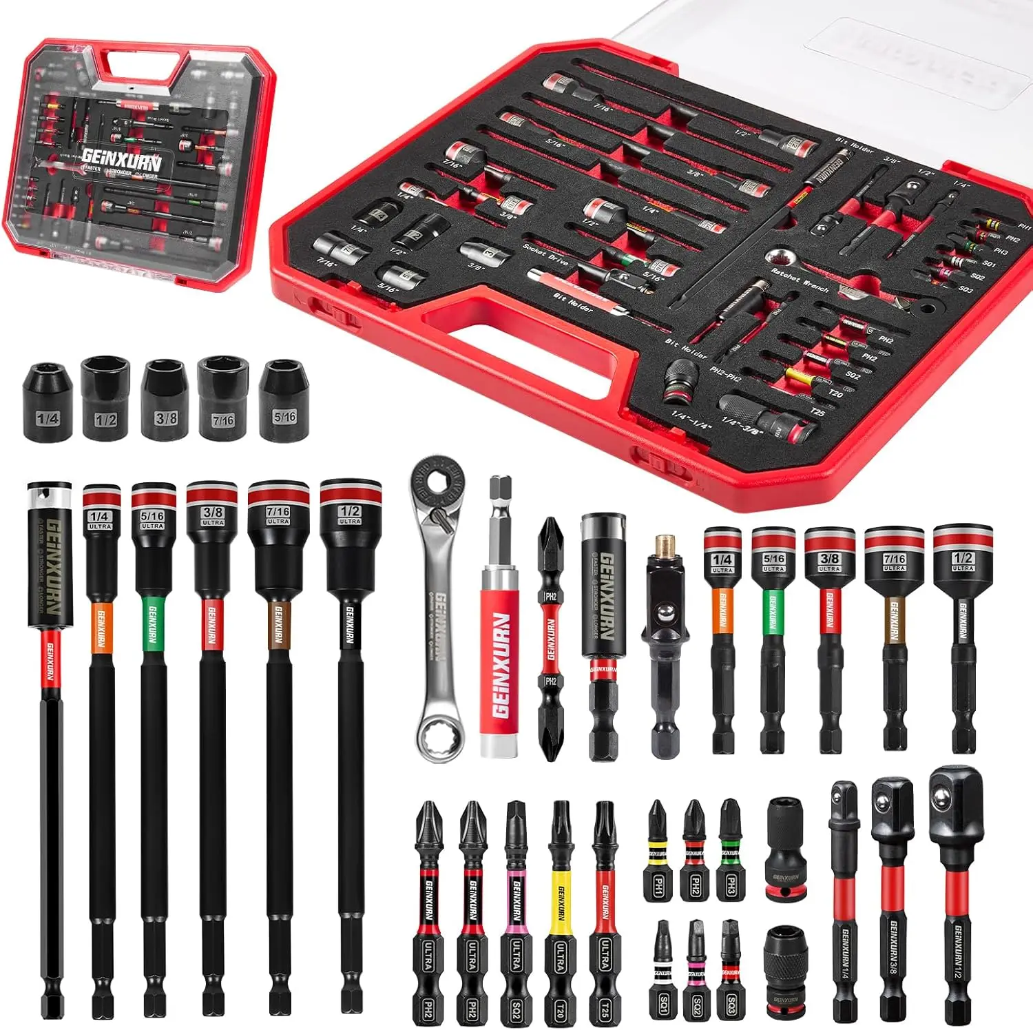 37Pcs Tools Set with Plastic Case, Includes Screwdriver Bits, Socket & Driver, Quick Change Adapter
37Pcs Tools Set with Plastic Case, Includes Screwdriver Bits, Socket & Driver, Quick Change Adapter
