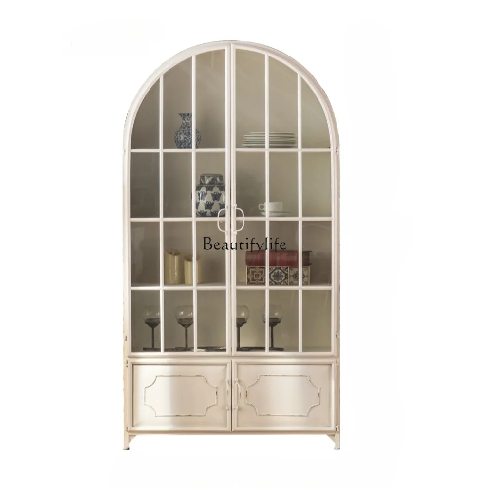 American retro display cabinet wrought iron white home storage bookcase against the wall
American retro display cabinet wrought iron white home storage bookcase against the wall