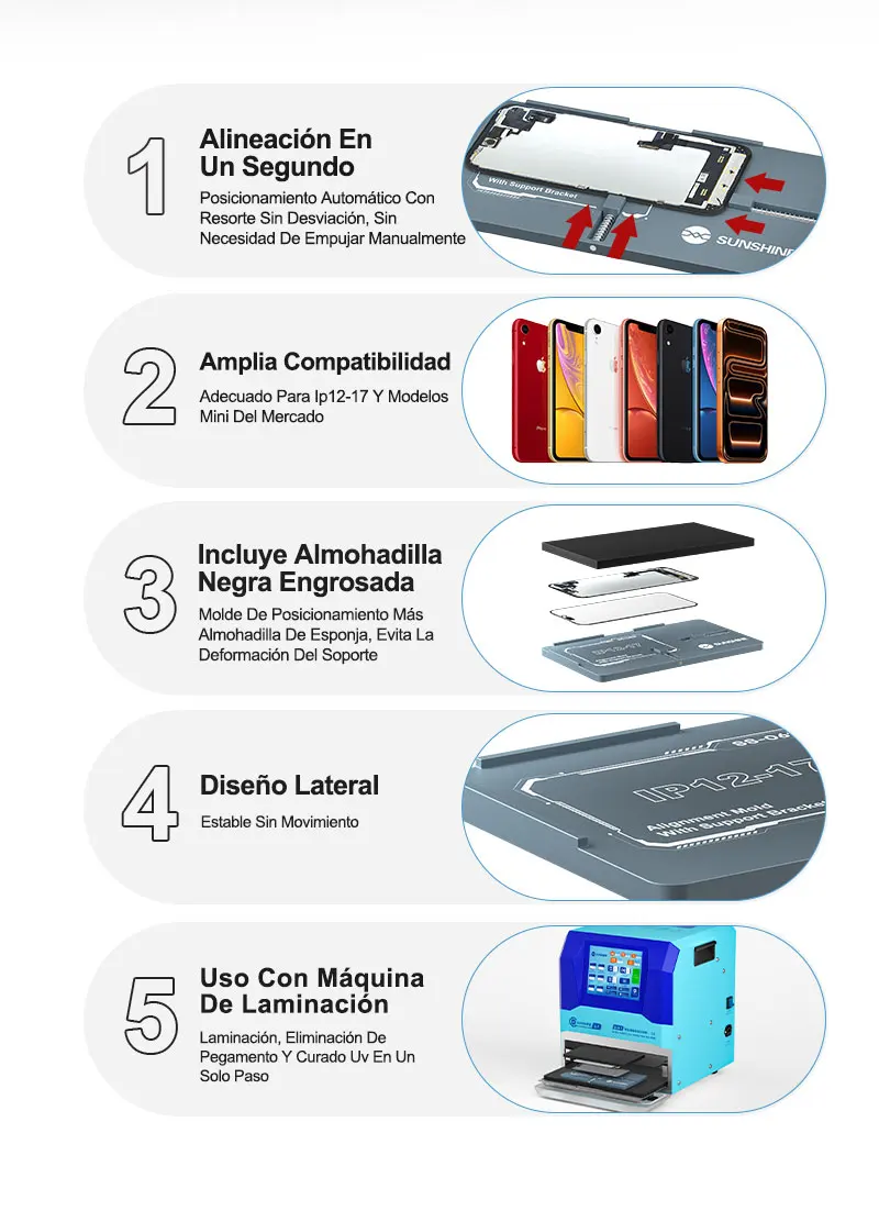 SUNSHINE SS-061A spring alignment and bonding mold/IP12-17 and black bonding pad/8mm
SUNSHINE SS-061A spring alignment and bonding mold/IP12-17 and black bonding pad/8mm