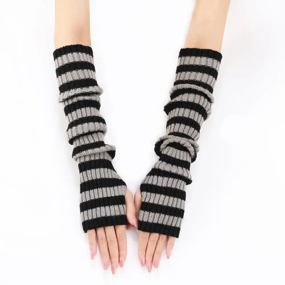 Women Striped Elbow Gloves Winter Knitted Arm Warmers Goth Punk Fingerless Gloves Stretchy Mittens with Thumb Hole Arm Coverings
Women Striped Elbow Gloves Winter Knitted Arm Warmers Goth Punk Fingerless Gloves Stretchy Mittens with Thumb Hole Arm Coverings
