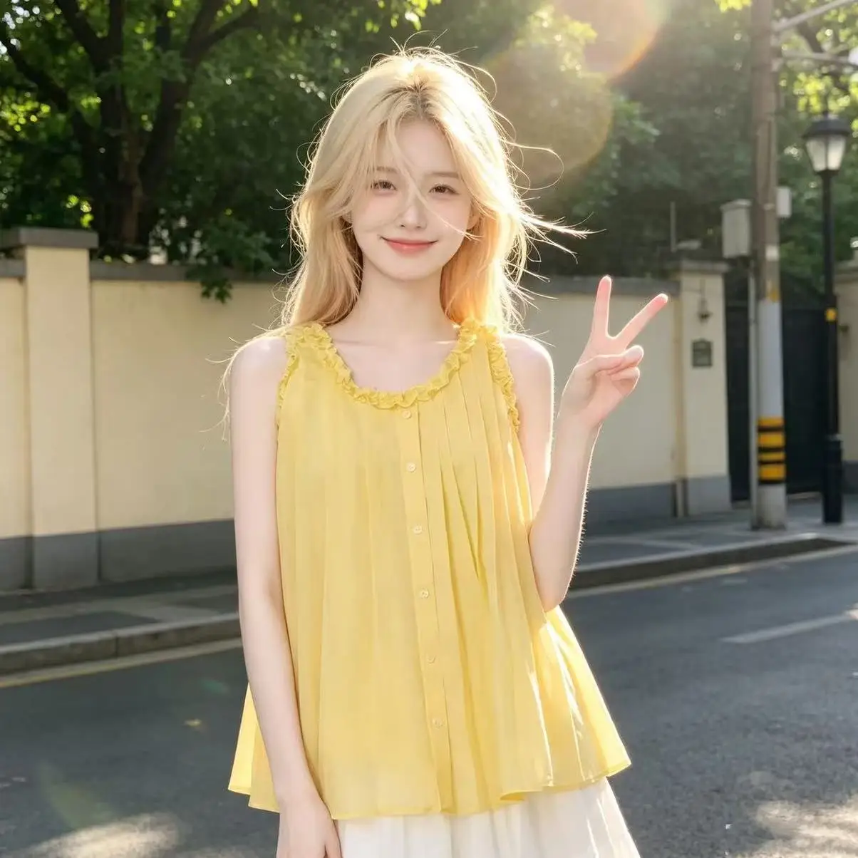 Korean Style Sweet Yellow Ruffle Sleeveless Vest Women's Loose Slimming Summer New Fashion Casual Top Skin-friendly Breathable
Korean Style Sweet Yellow Ruffle Sleeveless Vest Women's Loose Slimming Summer New Fashion Casual Top Skin-friendly Breathable