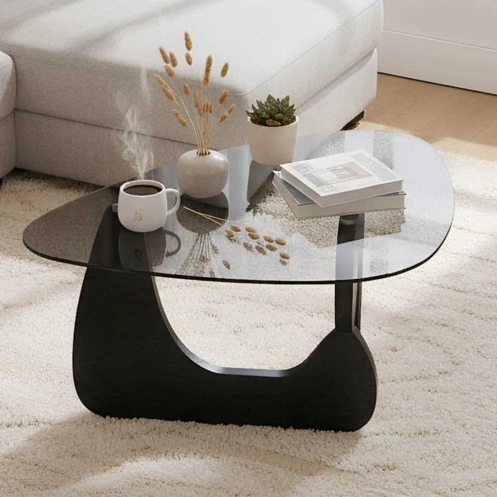 Black Grey Modern Triangle Coffee Table, Tempered Glass Top & Wood Base Accent Table, Low Profile Abstract Geometric Si
Black Grey Modern Triangle Coffee Table, Tempered Glass Top & Wood Base Accent Table, Low Profile Abstract Geometric Si