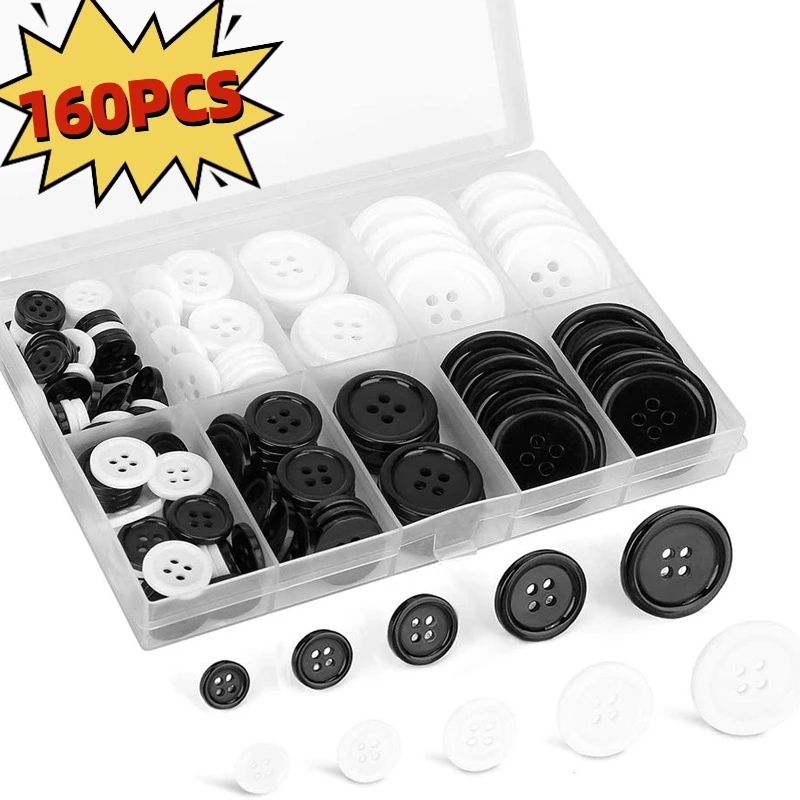 160PCS Resin Sewing Button Flat Seam Buttons Black White Suit Buttons Round 4 Eyes Sewing Buttons Set
160PCS Resin Sewing Button Flat Seam Buttons Black White Suit Buttons Round 4 Eyes Sewing Buttons Set