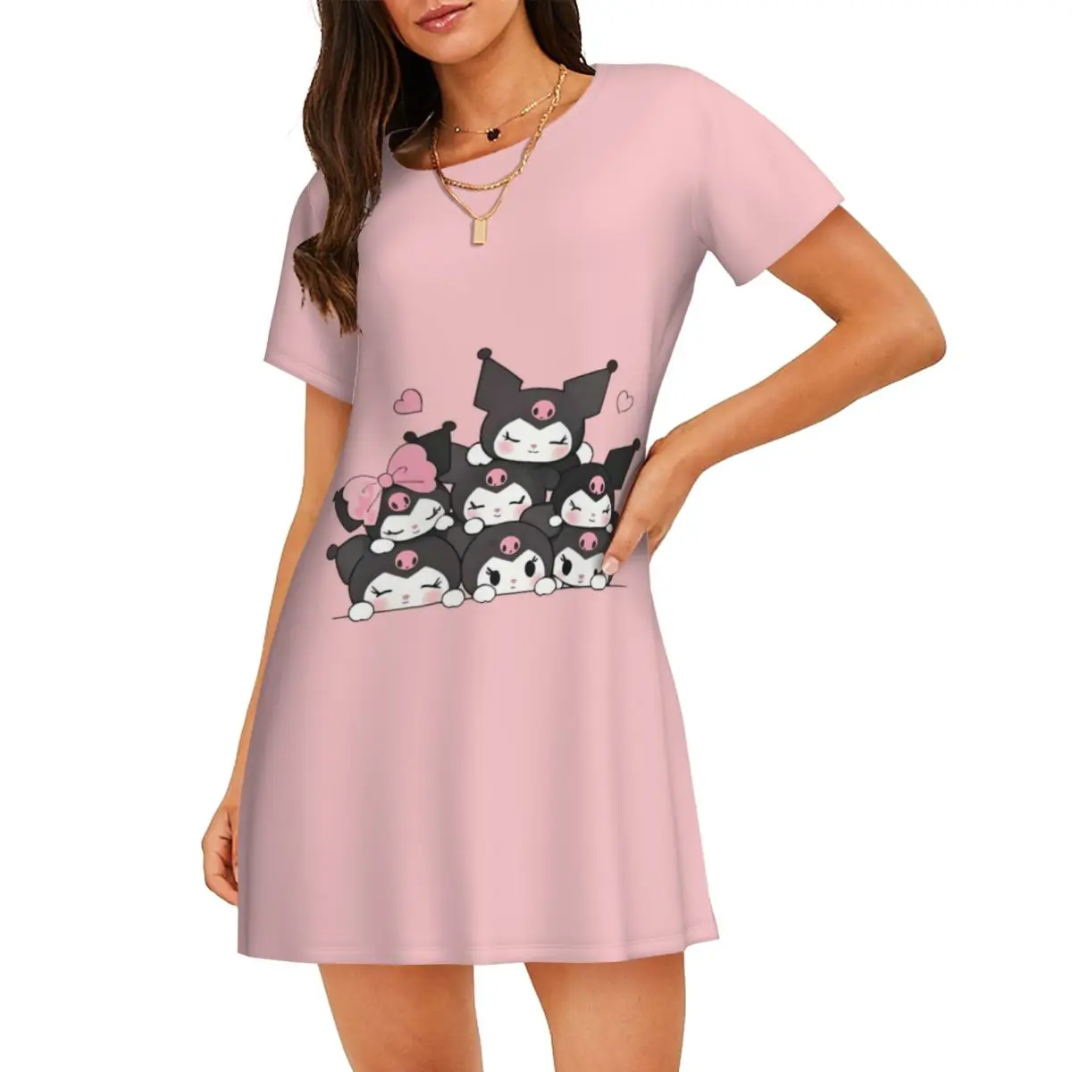 Женская ночная рубашка Kuromi с короткими рукавами на заказ, ночная рубашка «Маленький дьявол» для покупок, путешествий, ночная рубашка, одежда для сна с короткими рукавами
Женская ночная рубашка Kuromi с короткими рукавами на заказ, ночная рубашка «Маленький дьявол» для покупок, путешествий, ночная рубашка, одежда для сна с короткими рукавами