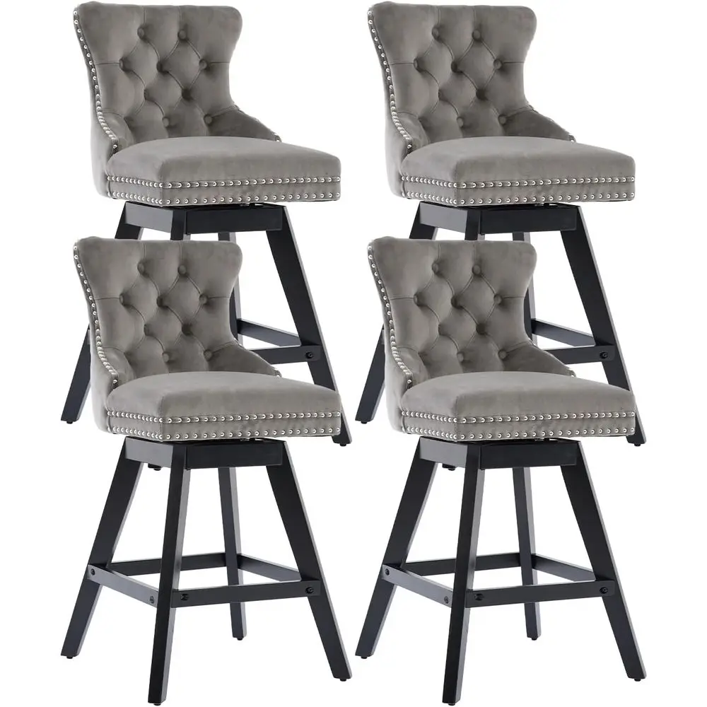 Набор из 4 вращающихся барных стульев серого бархата, мягкая высота стойки со спинкой, ножки из массива дерева, 26 сидений, стулья для кухонного острова
Набор из 4 вращающихся барных стульев серого бархата, мягкая высота стойки со спинкой, ножки из массива дерева, 26 сидений, стулья для кухонного острова