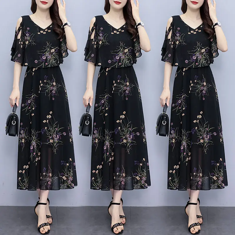 Summer Elegant Chiffon Printed Dress Women's Short Sleeved Party Dress Office Women's Chiffon Dress Korean Version Fashion L448
Summer Elegant Chiffon Printed Dress Women's Short Sleeved Party Dress Office Women's Chiffon Dress Korean Version Fashion L448
