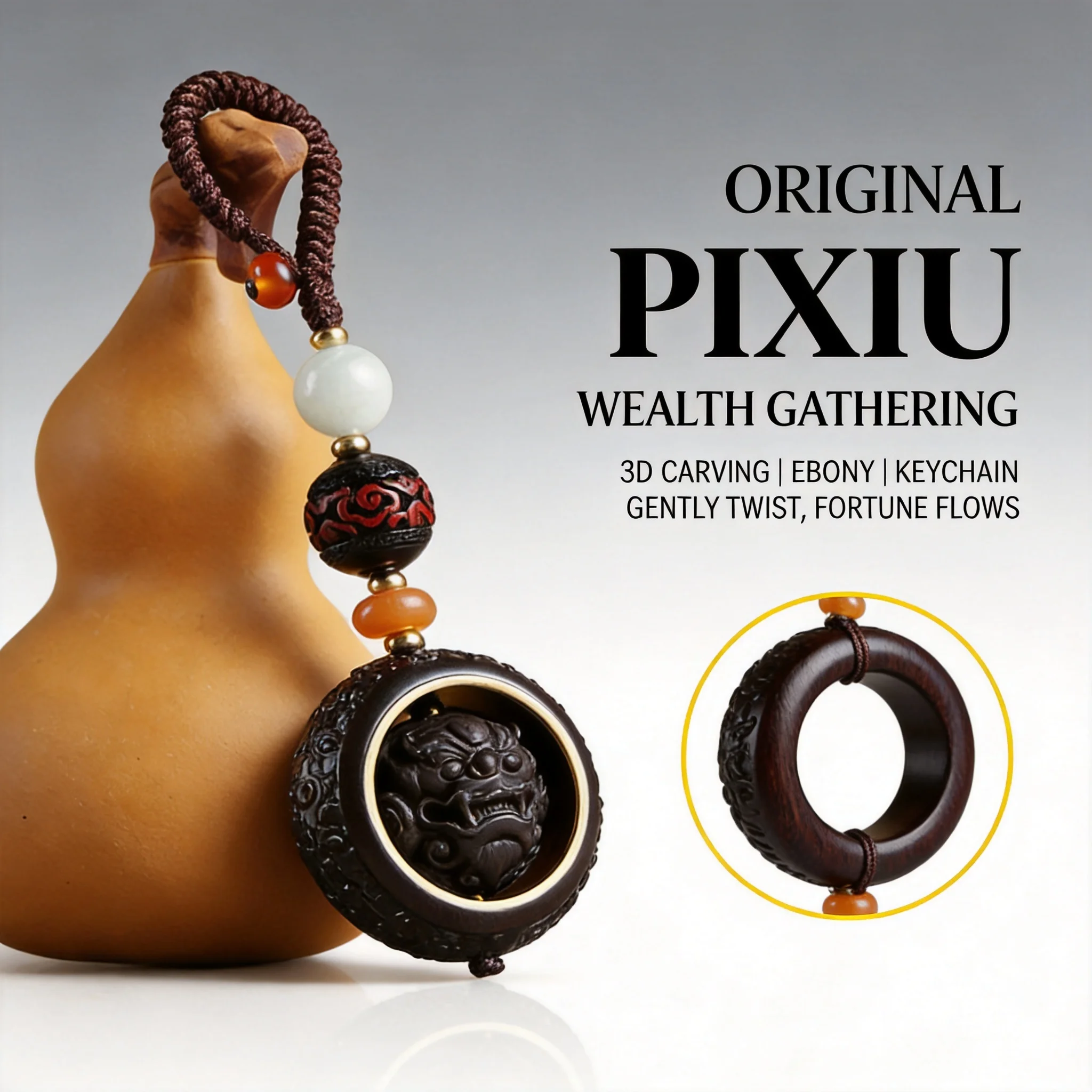 Chinese Style Ebony Carved Rotatable Pixiu Keychain Lucky Wealth Attracting Blessing Feng Shui Key Chain Pendant For Car Bag Uni
Chinese Style Ebony Carved Rotatable Pixiu Keychain Lucky Wealth Attracting Blessing Feng Shui Key Chain Pendant For Car Bag Uni
