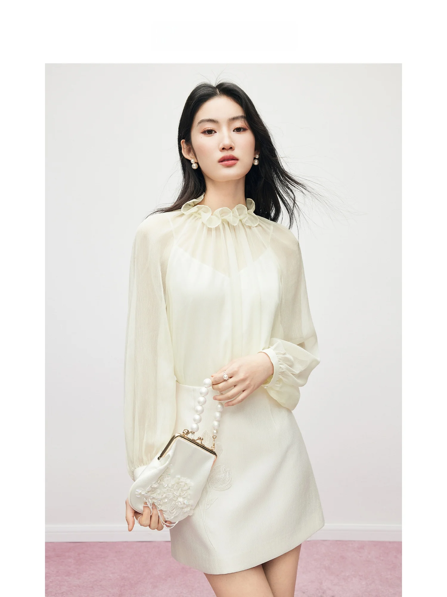 Elegant MandyZhang Women's Shirt Spring 2026 Ruffle Sleeve Long Polyester Fiber Gored Skirt Design Pearl Button Chiffon Top
Elegant MandyZhang Women's Shirt Spring 2026 Ruffle Sleeve Long Polyester Fiber Gored Skirt Design Pearl Button Chiffon Top