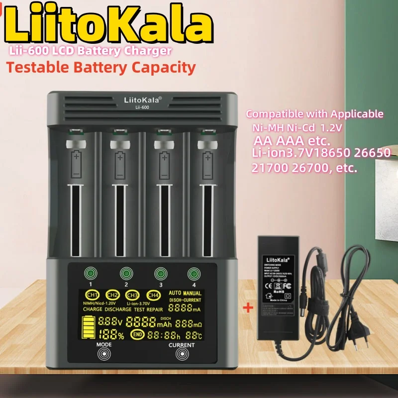 1-5PCS LiitoKala Lii-600 LCD Display Battery Charger for Ni-MH Ni-Cd Li-ion 3.7V 1.2V 18650 26650 21700 26700 AA AAA Test Batter
1-5PCS LiitoKala Lii-600 LCD Display Battery Charger for Ni-MH Ni-Cd Li-ion 3.7V 1.2V 18650 26650 21700 26700 AA AAA Test Batter