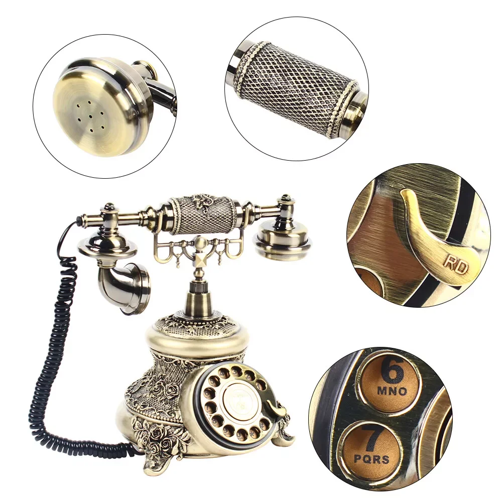 Retro Rotary Dial Landline Phone, Antique Brass Desk Telephone for Office, Resin Metal Construction, Speaker Redial Function
Retro Rotary Dial Landline Phone, Antique Brass Desk Telephone for Office, Resin Metal Construction, Speaker Redial Function