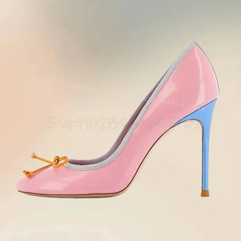 Pink Bow Knot Decor Patent Leather Shallow Pumps Slip On Women Shoes Thin High Heels Fashion Banquet 2025 Zapatos Para Mujere 
Pink Bow Knot Decor Patent Leather Shallow Pumps Slip On Women Shoes Thin High Heels Fashion Banquet 2025 Zapatos Para Mujere
