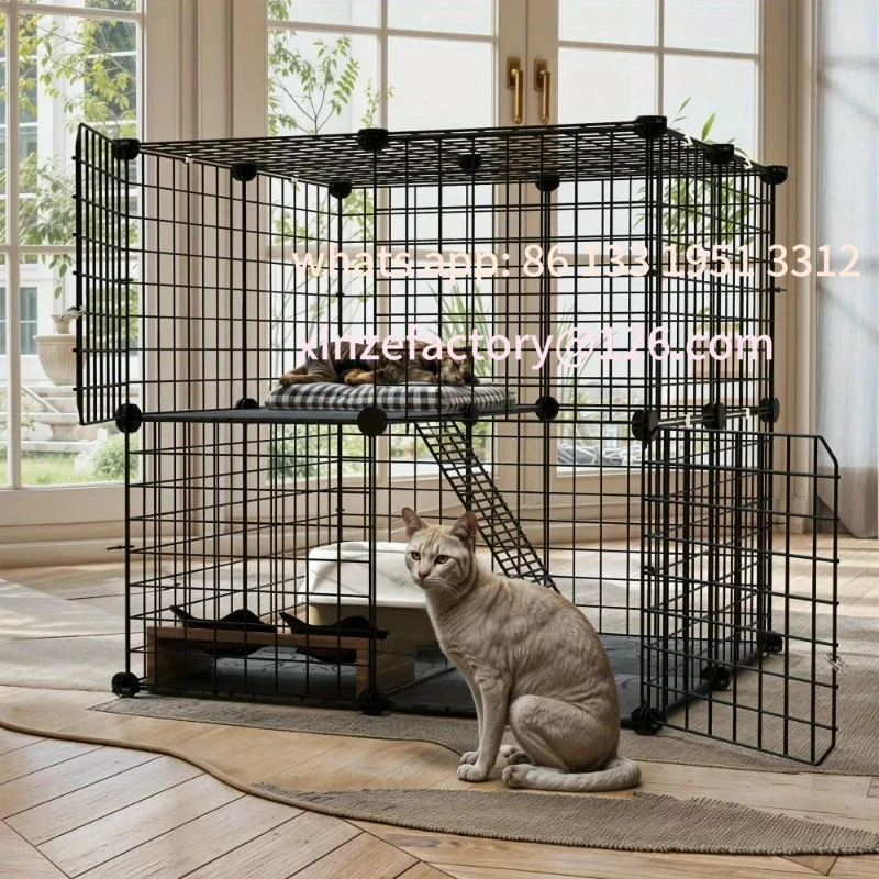 Customizable 28" Cat Cage, 2 Tier Indoor Cat Enclosures, DIY Cat Playpen Metal Kennel for 1-2 Cats, 28"L x 28"W x 28"H, Black
Customizable 28" Cat Cage, 2 Tier Indoor Cat Enclosures, DIY Cat Playpen Metal Kennel for 1-2 Cats, 28"L x 28"W x 28"H, Black