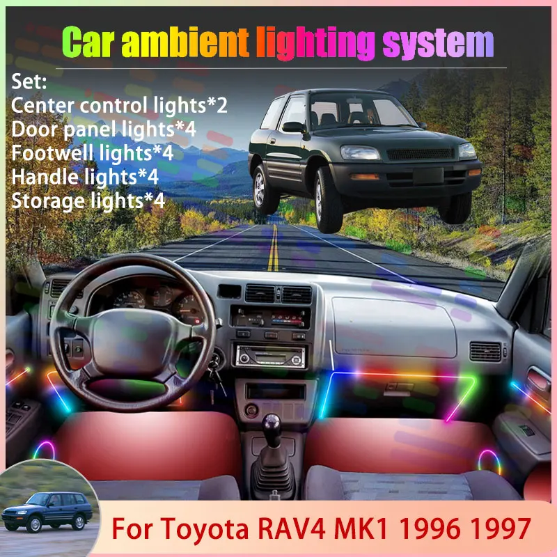 Для Toyota RAV4 MK1 1th XA10 1996 1997 Funcruiser 2/18 в 1, автомобильная атмосферная лампа, RGB абажур, ансамбль, стример, атмосферный набор
Для Toyota RAV4 MK1 1th XA10 1996 1997 Funcruiser 2/18 в 1, автомобильная атмосферная лампа, RGB абажур, ансамбль, стример, атмосферный набор