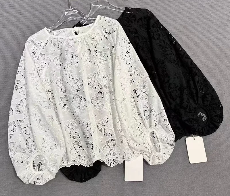 Top Quality Linen Blouse Shirts 2025 Spring Style Women Allover Hollow Out Embroidery Lantern Sleeve Elegant White Black Tops
Top Quality Linen Blouse Shirts 2025 Spring Style Women Allover Hollow Out Embroidery Lantern Sleeve Elegant White Black Tops