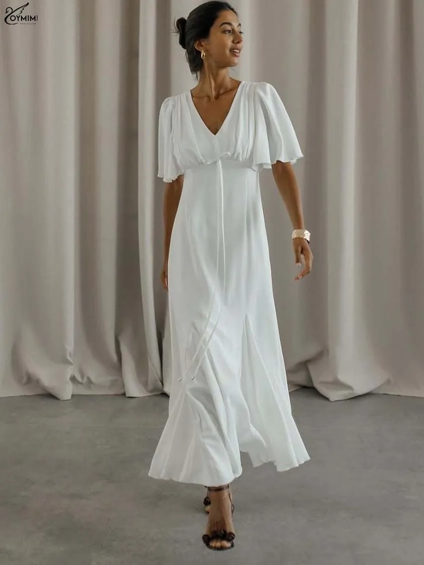 Oymimi Elegant White V-Neck Women's Dress Fashion Half Sleeve Zipper Lace-Up Dresses Casual New High Waist Ankle-Length Dresses
Oymimi Elegant White V-Neck Women's Dress Fashion Half Sleeve Zipper Lace-Up Dresses Casual New High Waist Ankle-Length Dresses