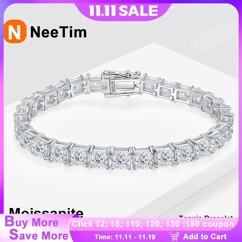 NeeTim 4x4 мм теннисные браслеты с муассанитом огранки принцессы для женщин и мужчин, стерлинговое серебро 925 пробы, лабораторный браслет с бриллиантами, роскошные ювелирные изделия
NeeTim 4x4 мм теннисные браслеты с муассанитом огранки принцессы для женщин и мужчин, стерлинговое серебро 925 пробы, лабораторный браслет с бриллиантами, роскошные ювелирные изделия