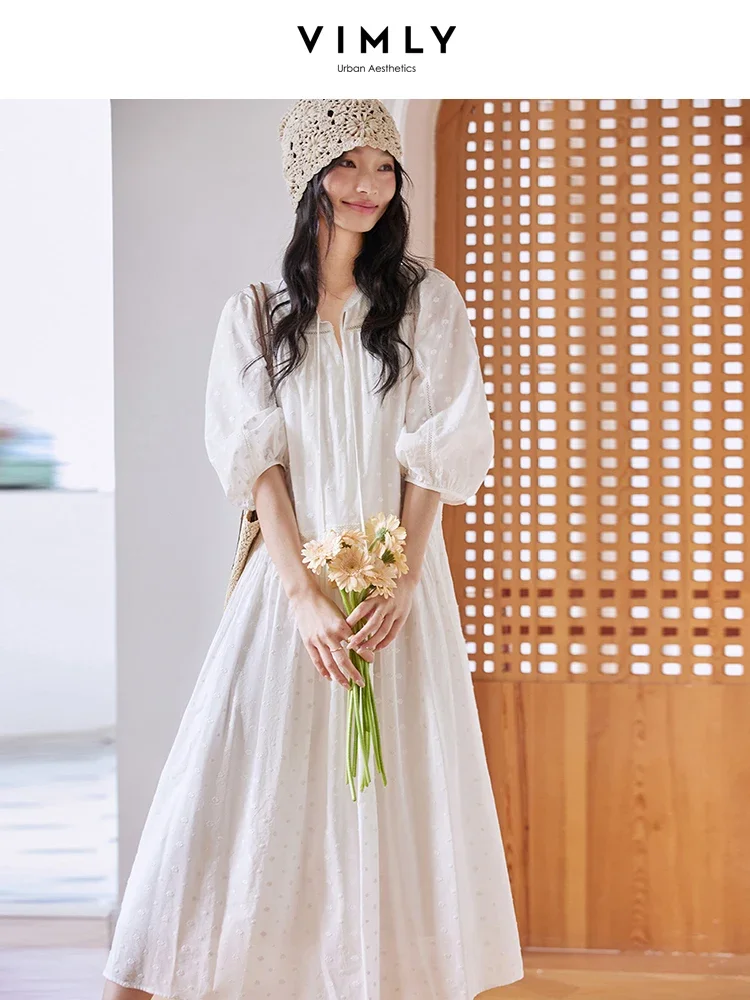 VIMLY Women Simple O-Neck Casual Long Dress 2025 Summer Elegant Crochet Patterns Flowers Puff Sleeve A-line Holiday Party Dress
VIMLY Women Simple O-Neck Casual Long Dress 2025 Summer Elegant Crochet Patterns Flowers Puff Sleeve A-line Holiday Party Dress