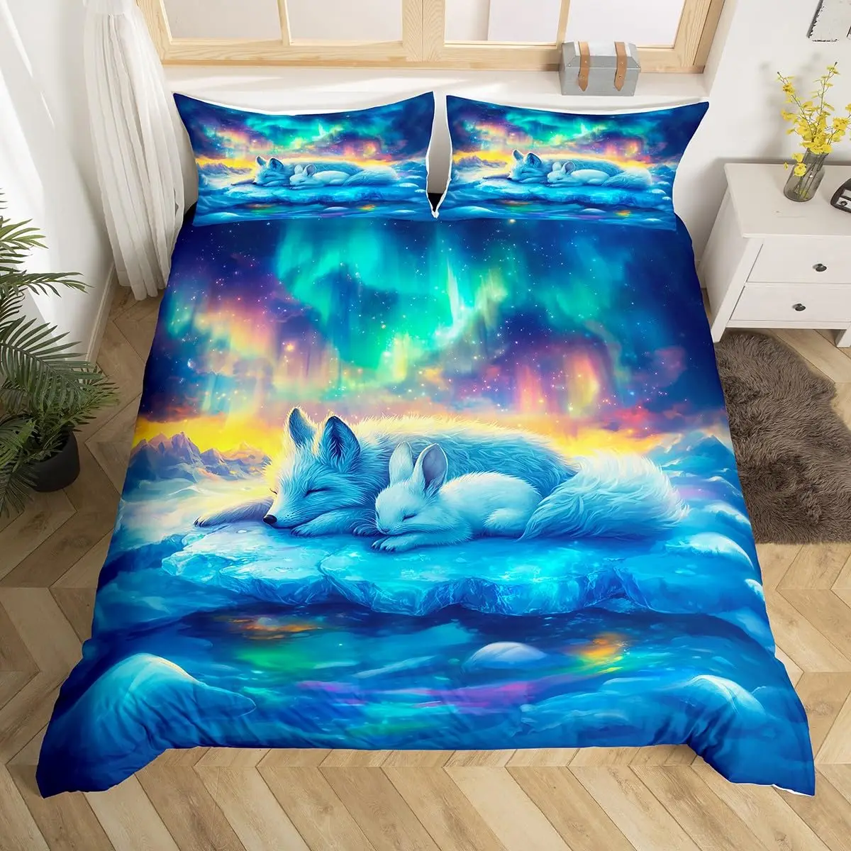 Cute Animal Duvet Cover Set Twin Queen Rabbit Fox Rustic Bedding Set, Starry Sky Galaxy Northern Lights Dreamy Comforter Cover
Cute Animal Duvet Cover Set Twin Queen Rabbit Fox Rustic Bedding Set, Starry Sky Galaxy Northern Lights Dreamy Comforter Cover