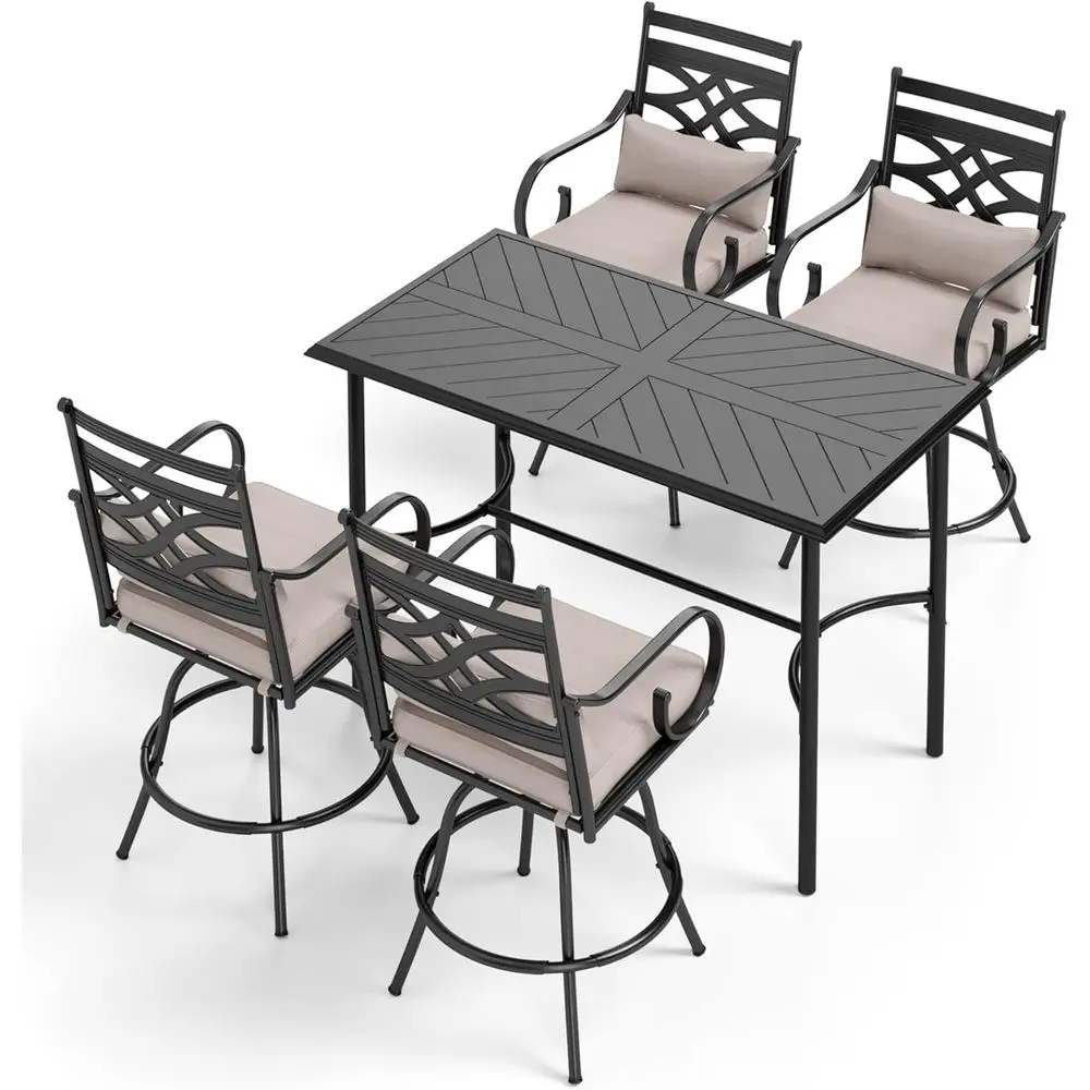 5-Piece Outdoor Patio Bar Set with Metal Table and 4 Swivel Stools
5-Piece Outdoor Patio Bar Set with Metal Table and 4 Swivel Stools