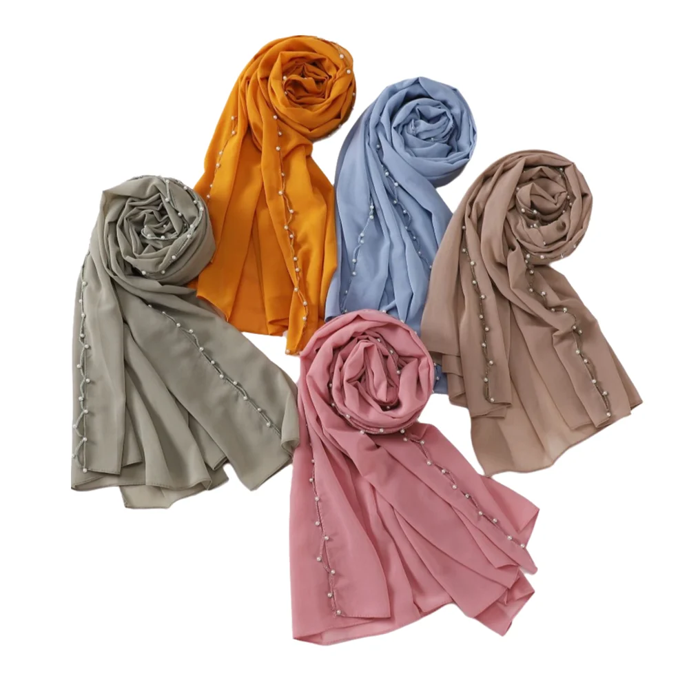 Fashion Solid Color Women Plain Scarf Wavy Edge Chiffon Beaded Chiffon Hijab Pearl & Chain Malay Gauze Scarf
Fashion Solid Color Women Plain Scarf Wavy Edge Chiffon Beaded Chiffon Hijab Pearl & Chain Malay Gauze Scarf