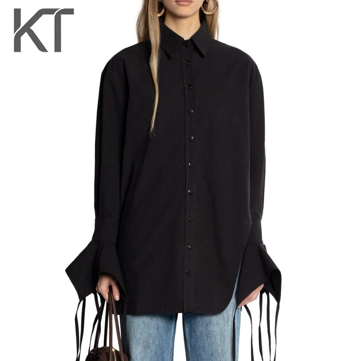 KT Elegant Y2K Style Oversized Button Down Shirt For Women Flare Cuff Tassel Detail Long Sleeve Daily & Streetwear Blouses
KT Elegant Y2K Style Oversized Button Down Shirt For Women Flare Cuff Tassel Detail Long Sleeve Daily & Streetwear Blouses