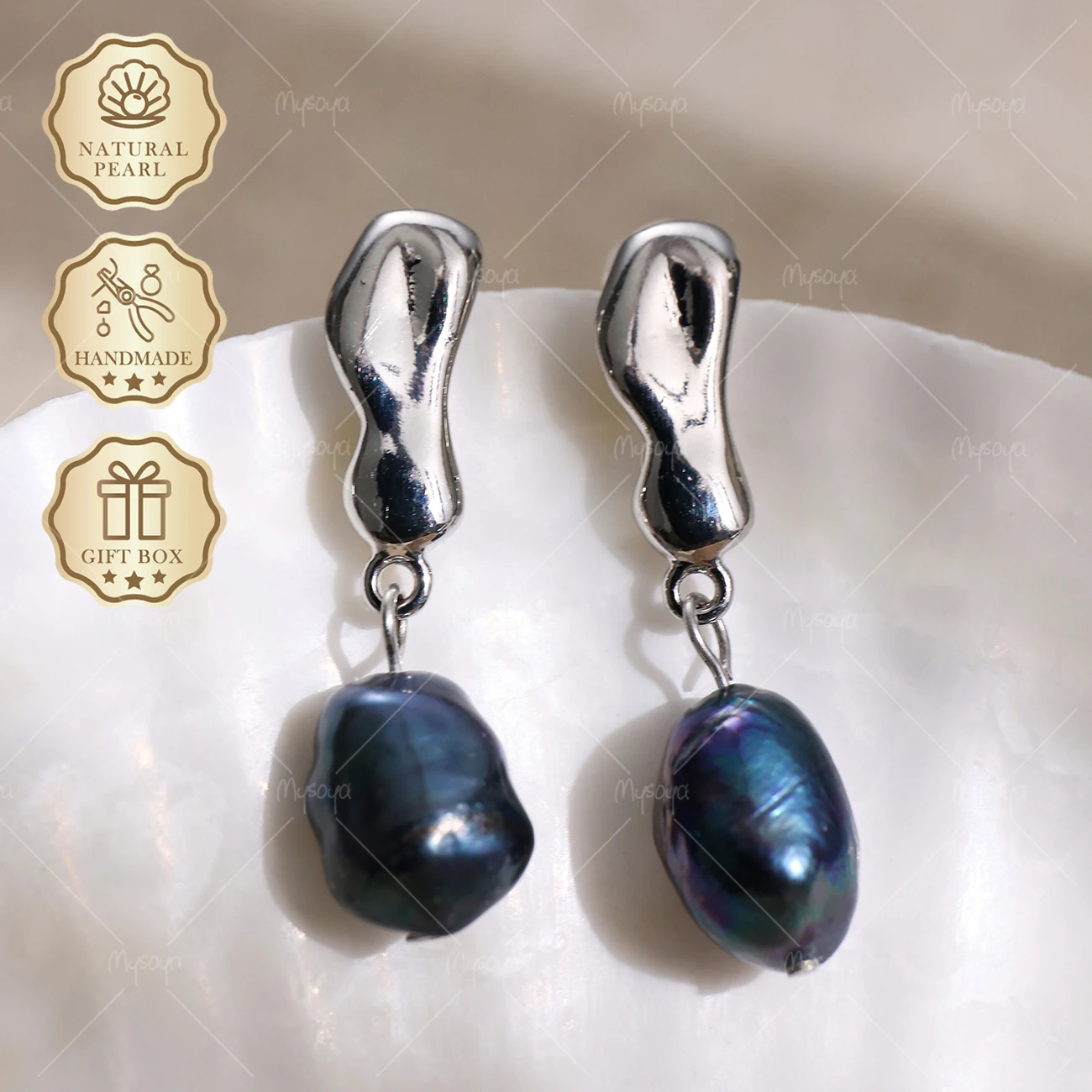 MYSOYA 9-10mm Black Baroque Freshwater Pearl Stud Earrings Silver Artistic Studs, Gift Box, Jewelry S374
MYSOYA 9-10mm Black Baroque Freshwater Pearl Stud Earrings Silver Artistic Studs, Gift Box, Jewelry S374