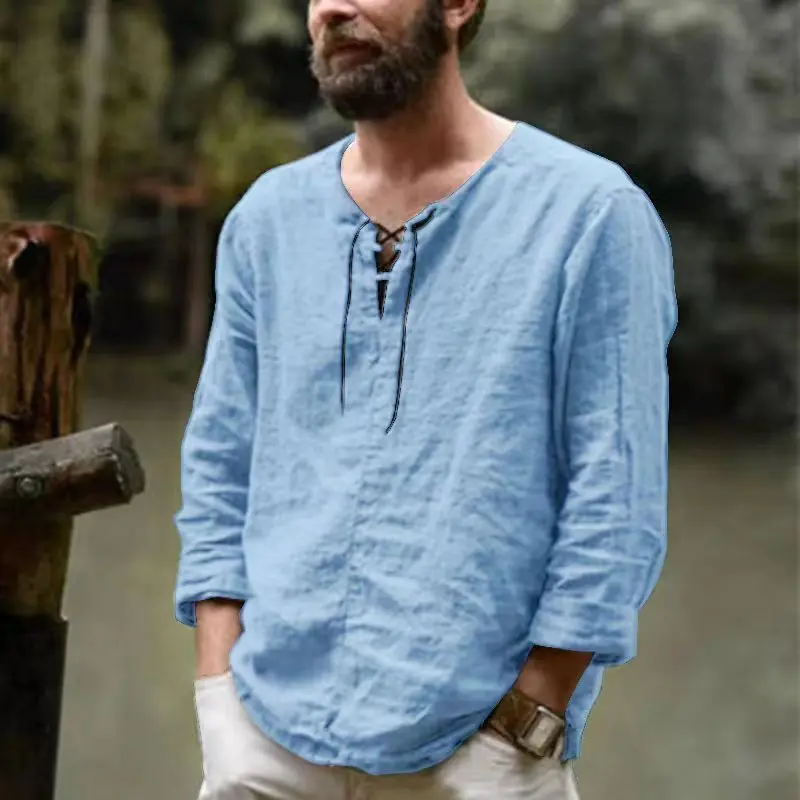Shirt New Men Cotton Linen Shirt Male Solid Color V Neck Bandage T-shirts Summer Men Casual Long Sleeves Linen Shirt Tops S-3XL
Shirt New Men Cotton Linen Shirt Male Solid Color V Neck Bandage T-shirts Summer Men Casual Long Sleeves Linen Shirt Tops S-3XL