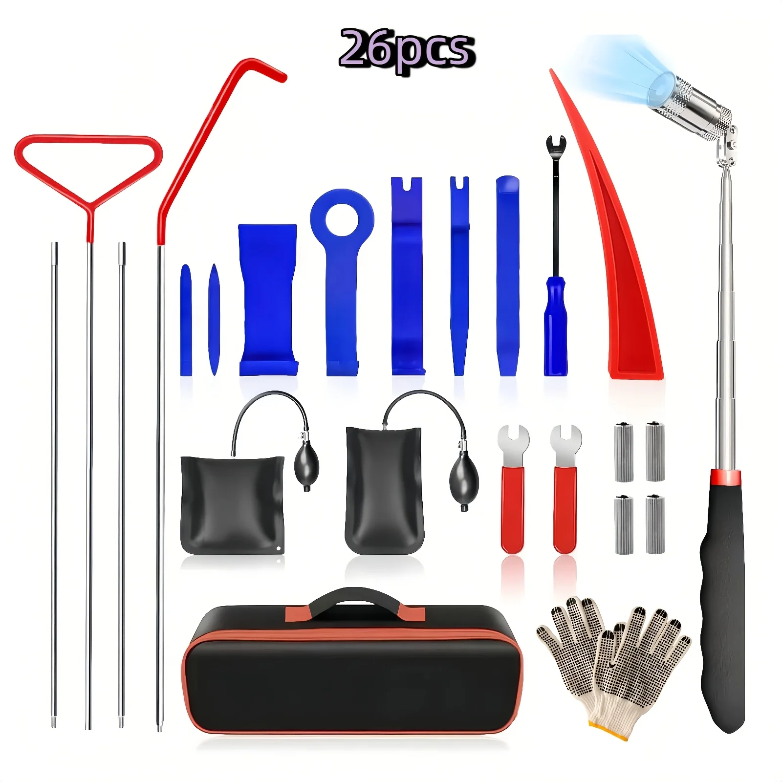 20pcs/26pcs Car Tool Car Emergency Kit, Emergency Tool with Carrying Bag, Portable Car Door Opener Kit, Car Lockout Kit, Air Wedge Pump for Locksmith, Without Battery
20pcs/26pcs Car Tool Car Emergency Kit, Emergency Tool with Carrying Bag, Portable Car Door Opener Kit, Car Lockout Kit, Air Wedge Pump for Locksmith, Without Battery