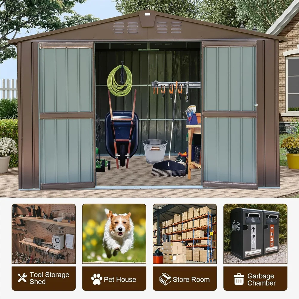 10'x8' Outdoor Storage Shed With Push-pull Double Door Sloping Roof 32 Air Vents Metal Garden Tool Storage Room For Lawn Patio
10'x8' Outdoor Storage Shed With Push-pull Double Door Sloping Roof 32 Air Vents Metal Garden Tool Storage Room For Lawn Patio