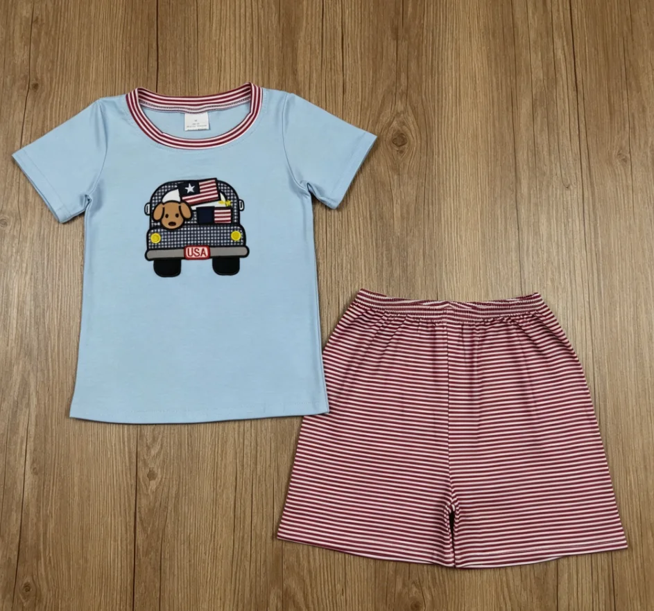 Wholesale Baby Boy Toddler Embroidery Outfit Short Sleeve Flags Shirt Stripes Shorts Kids Boys Set Children 4th of July Clothing
Wholesale Baby Boy Toddler Embroidery Outfit Short Sleeve Flags Shirt Stripes Shorts Kids Boys Set Children 4th of July Clothing