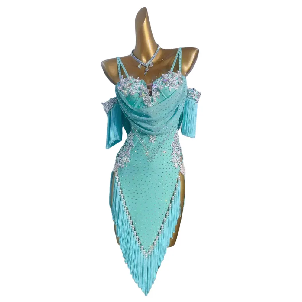 Latin Dance Costume, Rhinestone Women's Clothing, High-end Customized Pearl Splicing, Tassel Samba Hot Dance Performance Dress
Latin Dance Costume, Rhinestone Women's Clothing, High-end Customized Pearl Splicing, Tassel Samba Hot Dance Performance Dress