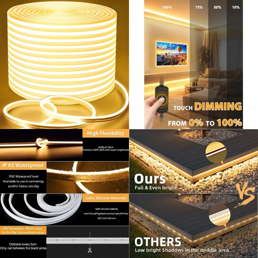 LED Neon Lights, Dimmable Led Rope Flex, 24V Waterproof LED Strip Lights, Silicone 3000K Neon Strip Lighting for Bedroom Indoor
LED Neon Lights, Dimmable Led Rope Flex, 24V Waterproof LED Strip Lights, Silicone 3000K Neon Strip Lighting for Bedroom Indoor